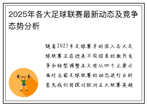 2025年各大足球联赛最新动态及竞争态势分析